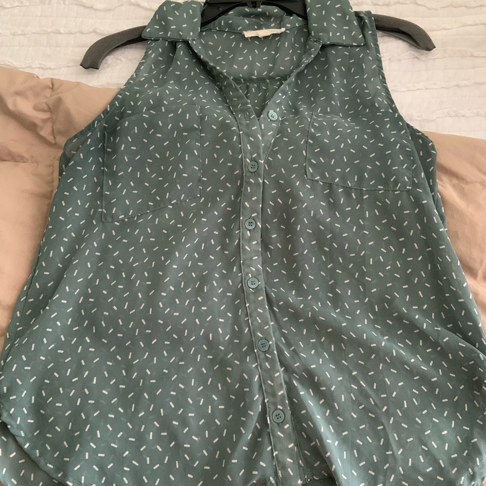 Sage green with white speck chiffon tank top